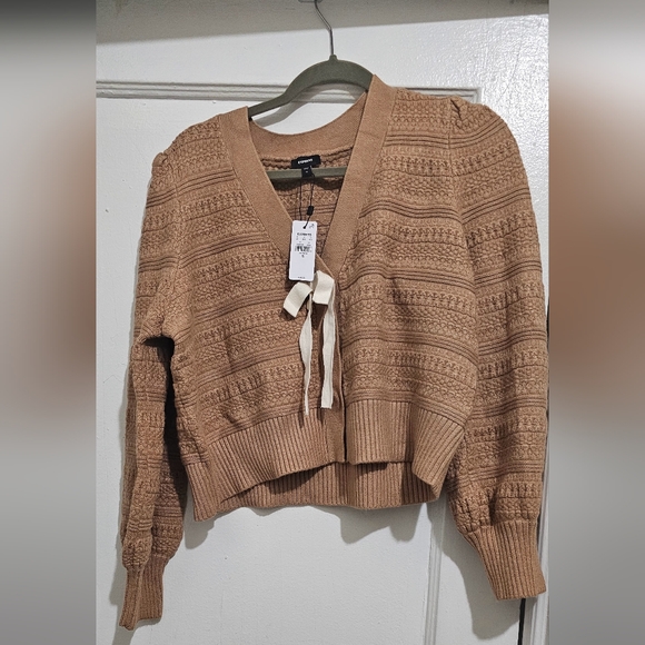 Textured V-Neck Bow Cardigan Size XL - Picture 11 of 12